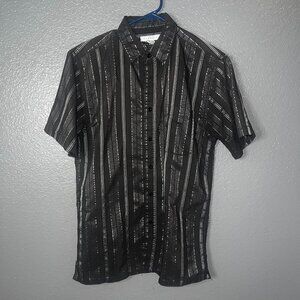 Marquis Men's Black & Silver Abstract Striped Short Sleeve Button-Up – Size Medi